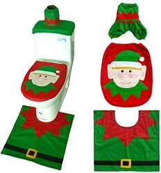 MARGOUN For 3pcs/Sets Christmas Decorations Flannel Toilet Seat Cover Bathroom Non-Slip Pedestal Rug Bath Ma (A)